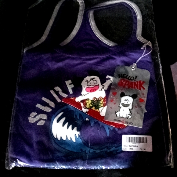 NWT vntg 80s Italian Chrcter Hello Spank by Mama Quevo Art -Surf Time Tank - Picture 1 of 11